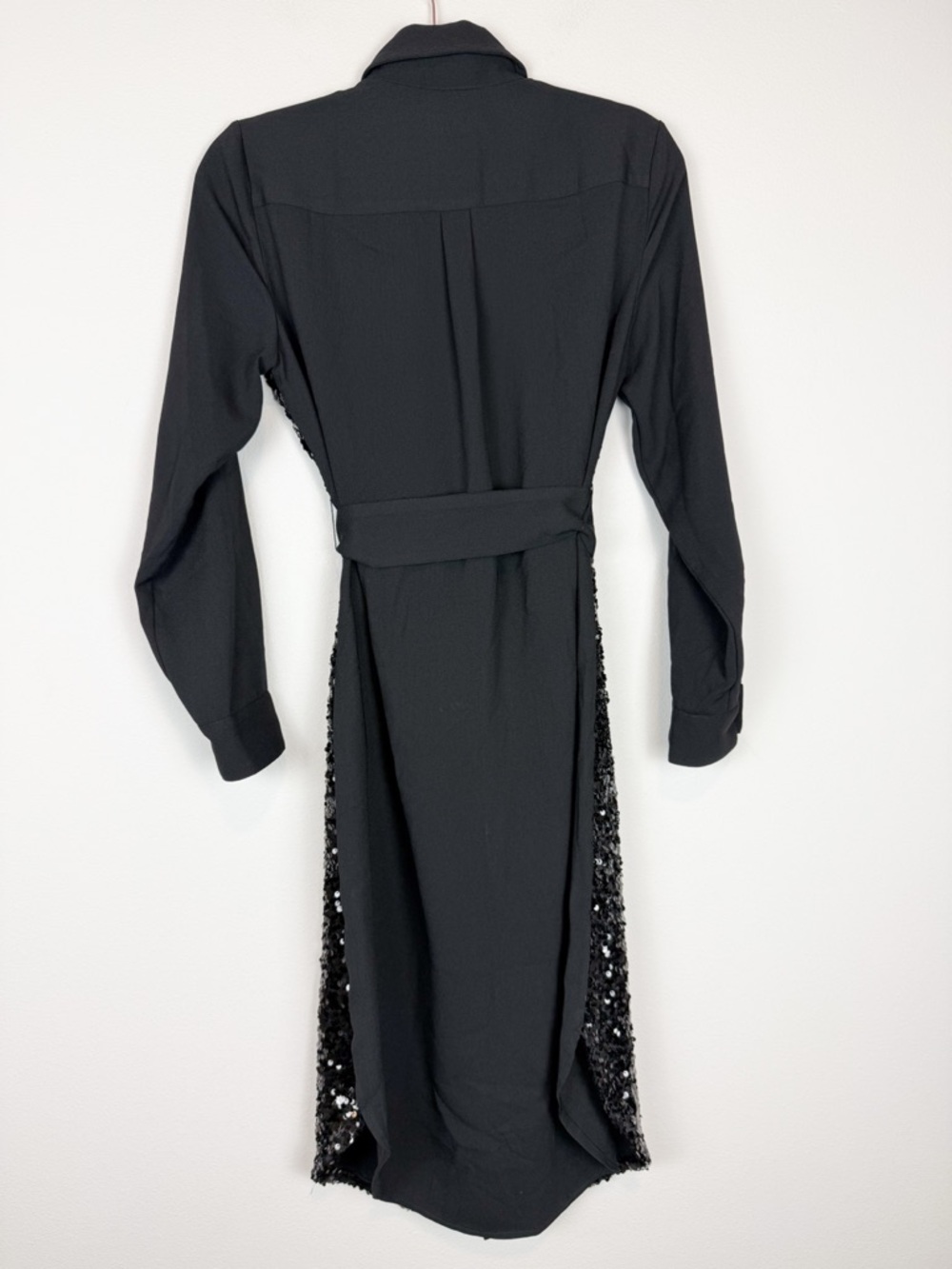 Untuckit Black Sequin Crepe Lexie Shirt Dress Long Sleeve Midi Size 6 - Picture 9 of 11